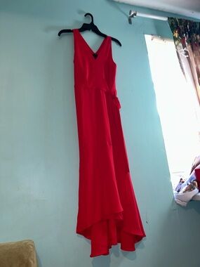 Banana Republic Red High-Low V-Neck Maxi Dress